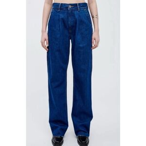 Re/Done Jeans Blue Denim Utility Jean Pleated Raw Hem Dark Wash Waist 39" NWT